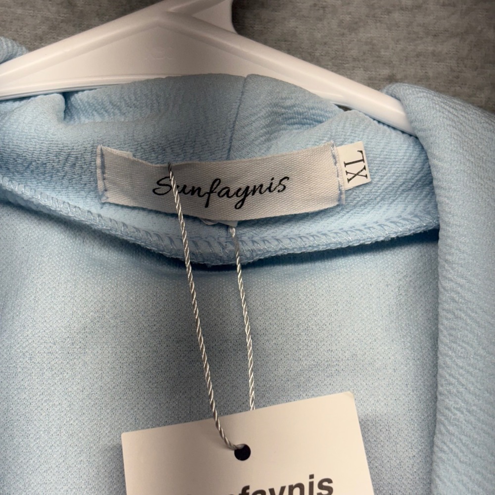 Sunfaynis Womens XL Baby Blue Ruched 3/4 Sleeve Shawl Collar Open Front Blazer - Picture 5 of 8